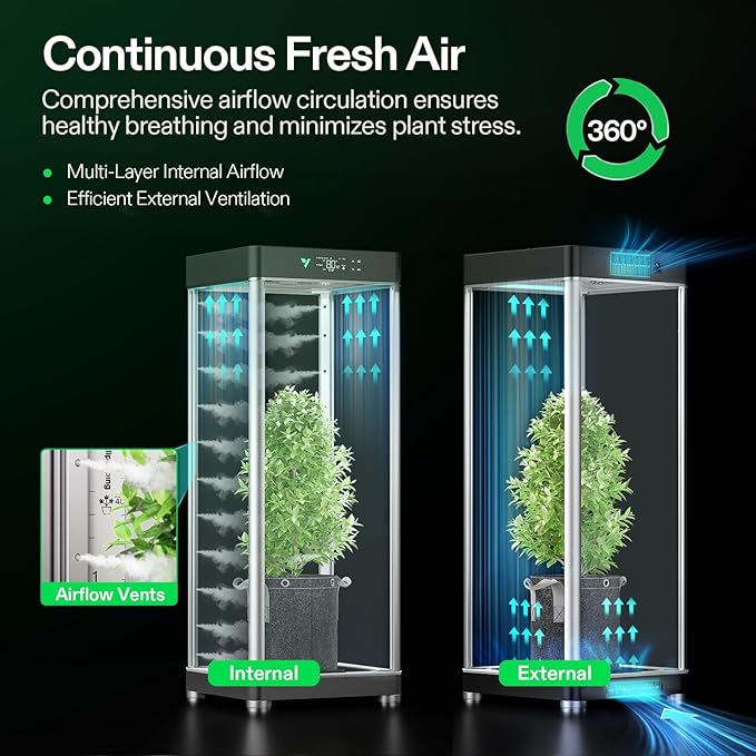 VGrow All-in-One Smart Grow Box Professional System with Samsung LM301H EVO Grow Light Advanced Circulation &amp Ventilation System Irrigation Nutrient Magnetic Window for Indoor Hydroponics