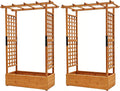 Raised Garden Bed with Wood Trellis Set of 2 Outdoor Planter Box for Tomatoes Climbing Vegetables Herbs Flowers Patio Pots Tall Hanging Roof 2 Drainage Holes Orange 42.5 L x 17.3 W x 66.1 H