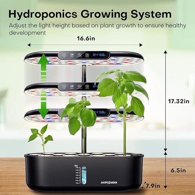 Ahopegarden Hydroponics Growing System kit: 12 Pods Indoor Herb Garden with Smart Environmental Detection - Full Spectrum LED Grow Light for Growing VegetablesHerbs and Lettuce - Home Gardening