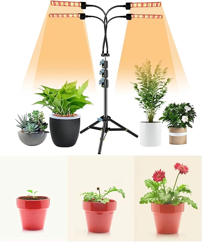 MEGHALI 288LED Floor Folding Tripod Grow Light Four Head Dimming 80w Indoor Plant Lamp with Plug Plant Fill Light for Vegetable Succulent Herb Seedlings Garden