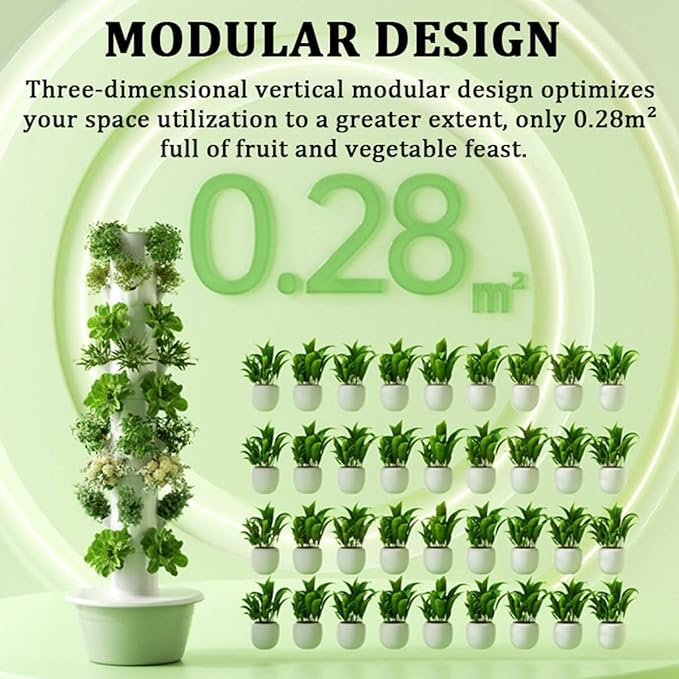 Vertical Hydroponic Grow Tower Aeroponic Tower Hydroponics Growing Kitswith LED Grow Lights and Automatic Timer for Fruits and Vegetables 7thfloor