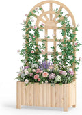 BECOMFORT 48”H Raised Garden Bed with Arched Trellis Fir Wood Planter Box with Privacy Screen &amp Drainage Holes for Balcony Yard Elevated Outdoor Flower Box for Climbing Plants Vegetables &amp