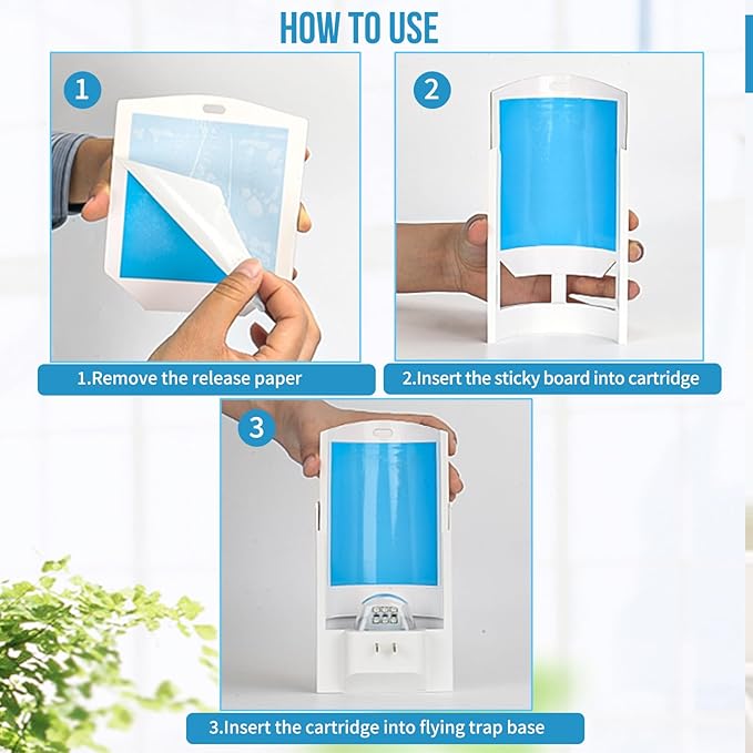 2 Pack Flying Insect Traps for Indoor Plug-in Bug Catcher for Flies Fruit Flies Gnats Moths Noiseless for Home 30-Day Glue Card Replaced (2 Devices &amp 8 Refills)