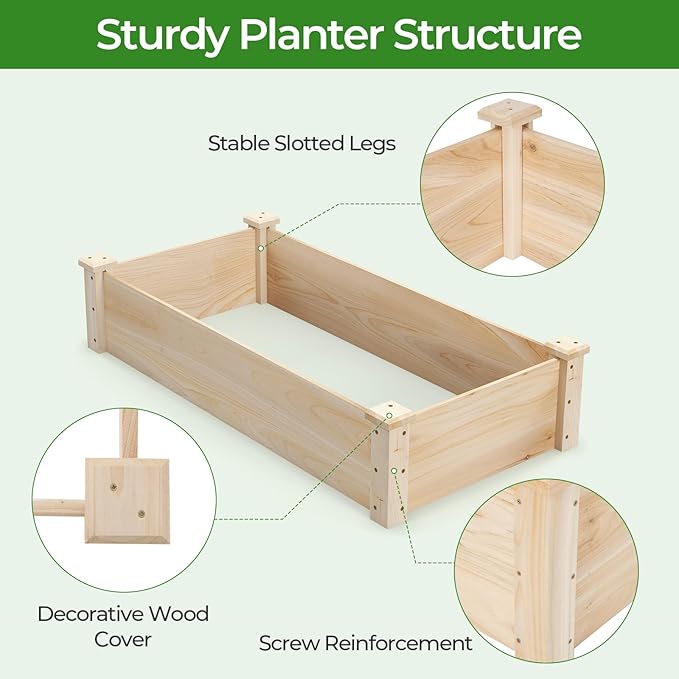 Raised Garden Beds Outdoor Wooden Raised Garden Bed Rectangular Planter Box Flower Bed Raised Bed for Gardening Vegetable &amp Herb