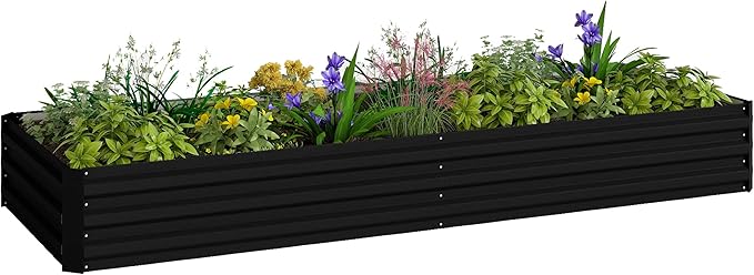 Outsunny Galvanized Raised Garden Bed 8' x 3' x 1' Metal Planter Box for Growing Vegetables Flowers Herbs Succulents Black