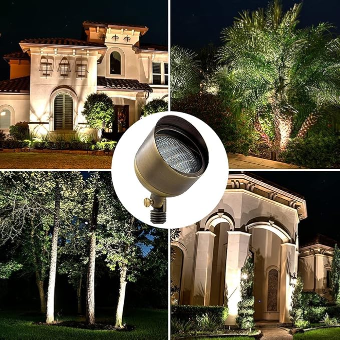 LED Spot Lights Outdoor LED Landscape Light 110-9W PAR 36 Bulb Metal Solid Brass Wall Wash Security Landscape Lighting for Beautiful Bright Long Lasting Home Garden Patio Area Deck Lighting (4 Pack)