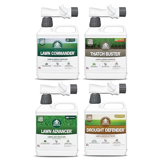 Turf Titan 360 4 Step Lawn Care Bundle: Lawn Fertilizer Lawn Aerator Soil Conditioner &amp Drought Protection Each with Hose End Sprayer - Ultimate Kit for Year-Round Turf Grass Vitality Refill
