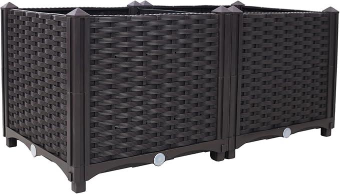 Donext Brown Modern Planter Box OutdoorsExtra Deep Raised Garden Bed Balcony Planters with Drainage Layer Outdoor Flower Vegetable Pot(31.5 L X 15.7 D X 14.7 H)