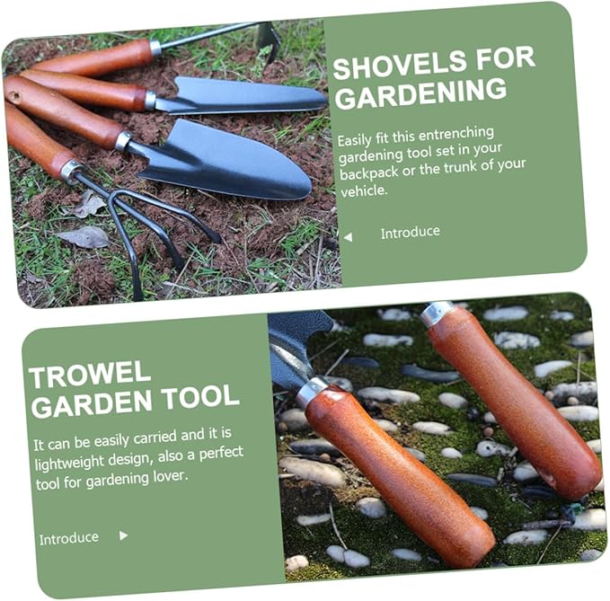 jojofuny 4pcs Garden Tool Set with Extended Narrow Trowel Three-Prong Rake Dual-use Hoe and Soil Scoop Mini Gardening Hand Tools for Digging Weeding Planting in Flower Pots