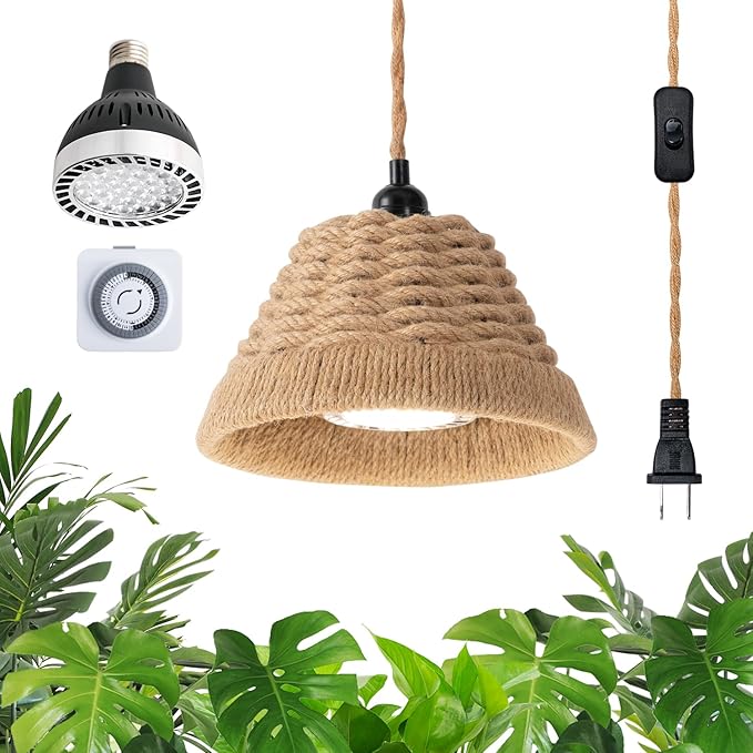 LED Plant Growth Light 30W Full Spectrum Indoor Suspended Lamp 4000K with Timer 15FT Power Cord for Tall Leafy and Flowering Plants