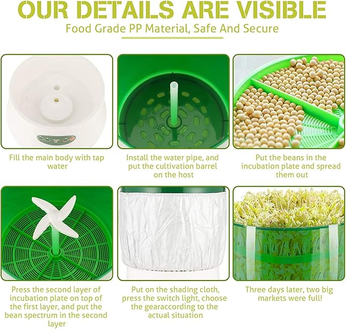 Automatic Watering Bean Sprouts Machine 3-Layer Bean Sprout Machine LED Display Control Time Constant Temperature Large-Capacity Seed Germination Kit