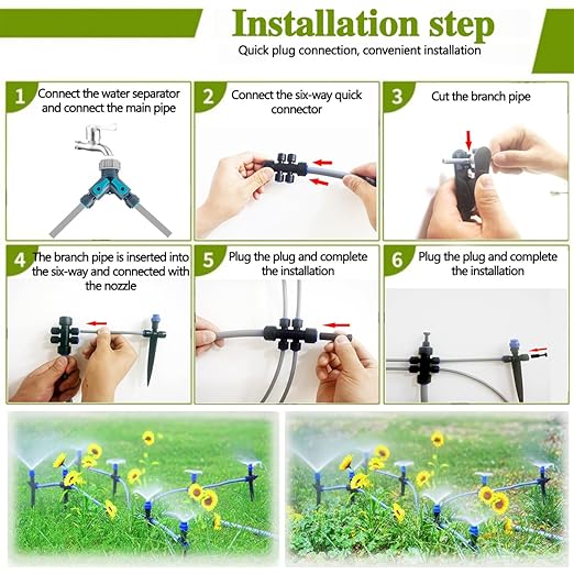 115FT Drip Irrigation Kit24pcs 1/4 inch Tandem atomizing NozzleQuick-Connect Automatic Drip Irrigation SystemSuitable for Watering Plants in Flowerpot Elevated Bed.