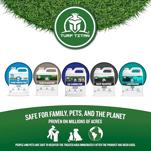 Turf Titan Lawn 360 Mid-Summer Lawn Care Bundle – Amazing Lawn Kelper + Root Booster Kit Each with Hose End Sprayer – Organic Seaweed and Soil Conditioner for All Grass Types – Lawn Fertilizer