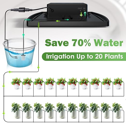 IPOW 50 Days Extra-Long Standby Time Supports 20~30 Pots 100% Anti-Siphoning Solar Irrigation System Automatic Watering System for Balcony Indoor &amp Outdoor Plants Garden and Potted Plants