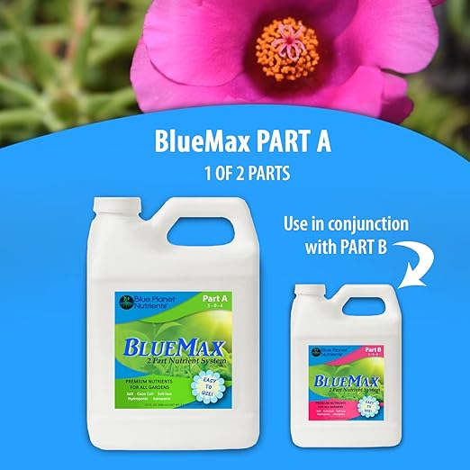 BlueMax Part A Gallon (128 oz) Premium Nutrients for All Gardens! | Grow Flowers Herbs Vegetables Fruit | Soil Hydroponic Aeroponic Coco Coir Soil-Less | Blue Planet Nutrients