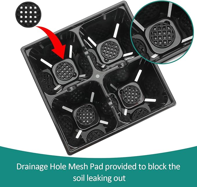 80 Pack Reusable 4-Cell Seed Starter Tray for Seedlings Easy Watering Seed Starting Trays with Drainage Holes for Seed Germination and Plant Start Fits Standard 1020 Trays Black
