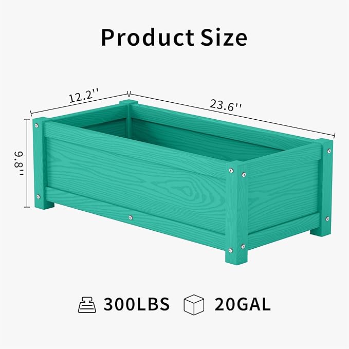 HDPE Planter Box All-Weather Outdoor Garden Bed Easy to Assemble Drainage System Low Maintenance Non-Fading for Flower/Herb/Seed (Aruba Blue)