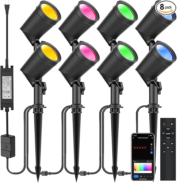 ZYAN 8 Pack Smart Landscape Lights Color Changing Landscape Spotlights App Control &amp Remote Control Compatible with Alexa