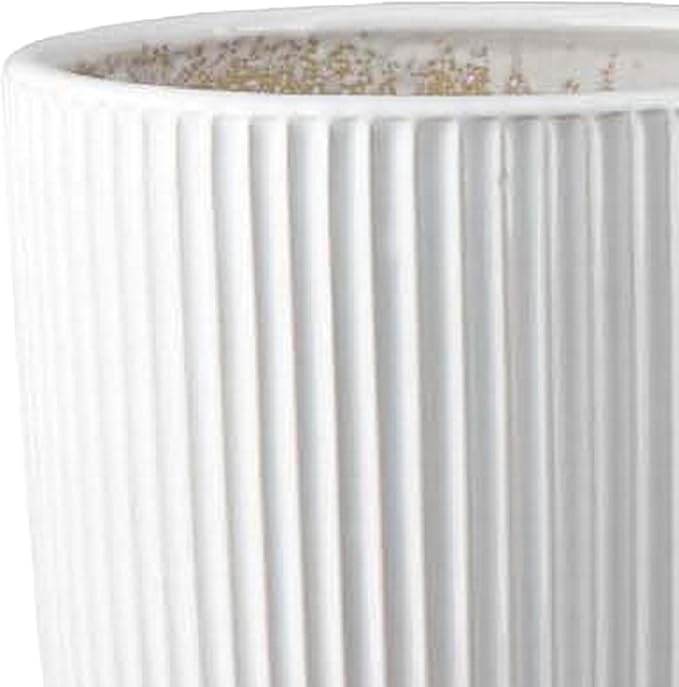 Accent Planter Set of 2 White Ceramic Vertical Ribbed Texture