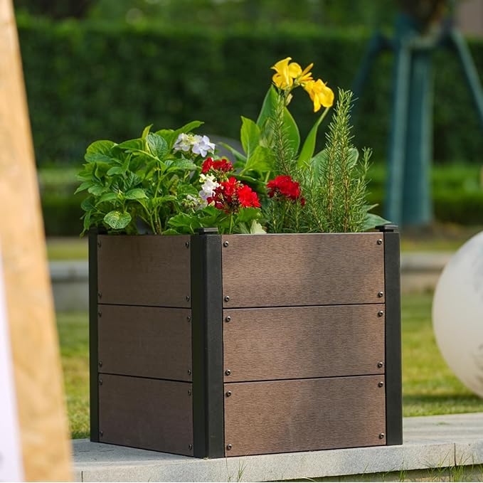 GarveeHome Wood-Look Raised Garden Bed – Large Tall Outdoor Planter Box for Vegetables Herbs Flowers – Durable Composite Deep Root Design for Patio Balcony Backyard