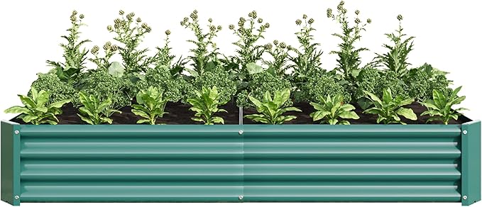 Raised Garden Beds Outdoor for Gardening 6×3×1ft Galvanized Rectangular Plastic Raised Planter Garden Box for Fruit Vegetables Herbs Flowers Growing Bed for Lawn Patio Balcony Green