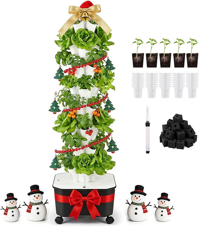 BAOSHISHAN Vertical Hydroponic Garden Tower 40 Pods 8 Tiers Hydroponics Tower Outdoor Vertical Hydroponic System with Water Pump for Vegetable Herb Fruit
