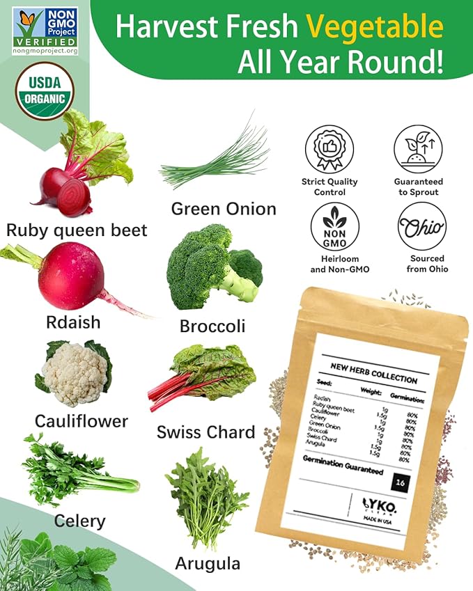 LYKOCLEAN 8 Pods Gourmet Herb Seed Pod Kit and 8 Pods Vegetables Seed Pod Kit Compatible with Aerogarden idoo Ahopegarden Letpot Hydroponics Growing System