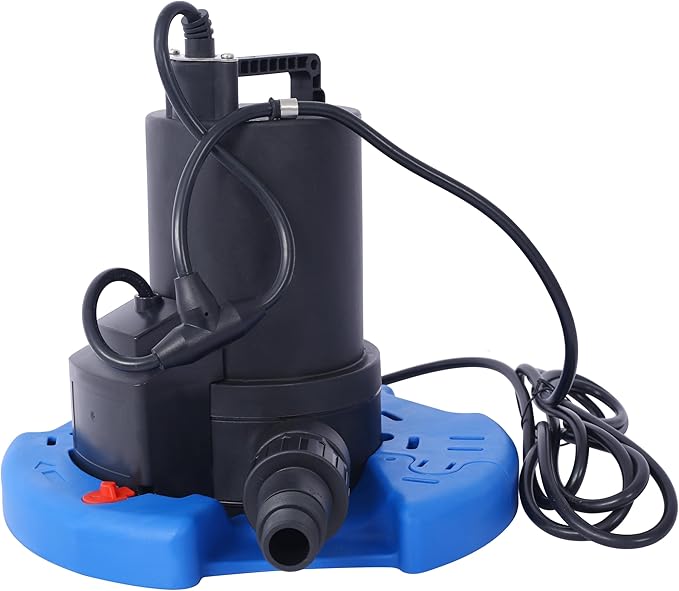 1/3 HP Automatic Swimming Pool Cover Pump 120 V Submersible with 3/4 Check Valve Adapter 2500 GPH Water Removal for Pool Hot Tubs Rooftops Water Beds and more
