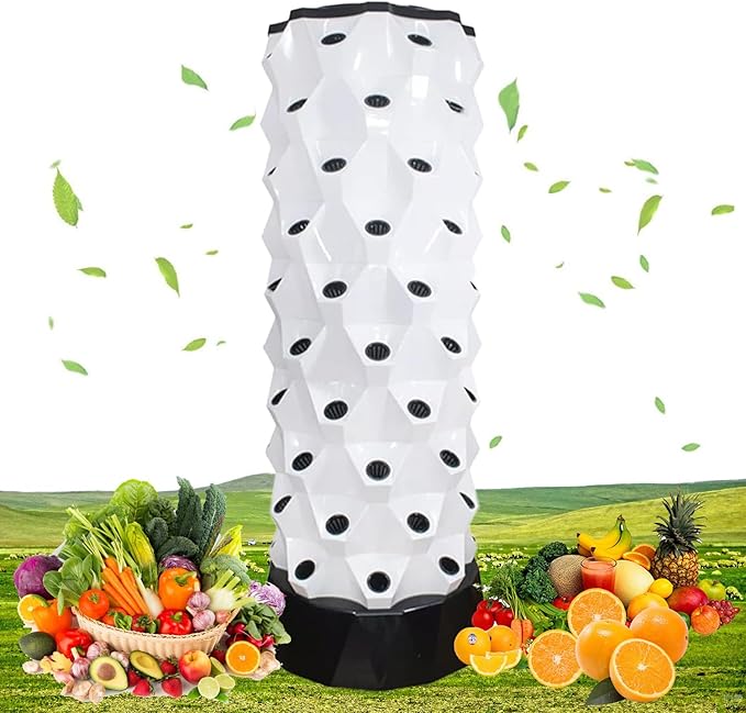 Hydroponic Tower Growing sytem Indoor hydroponic Grow System Vertical Grow Tower Sites with Pump and Movable Water Tank for Herbs Fruits and Vegetables 10floors