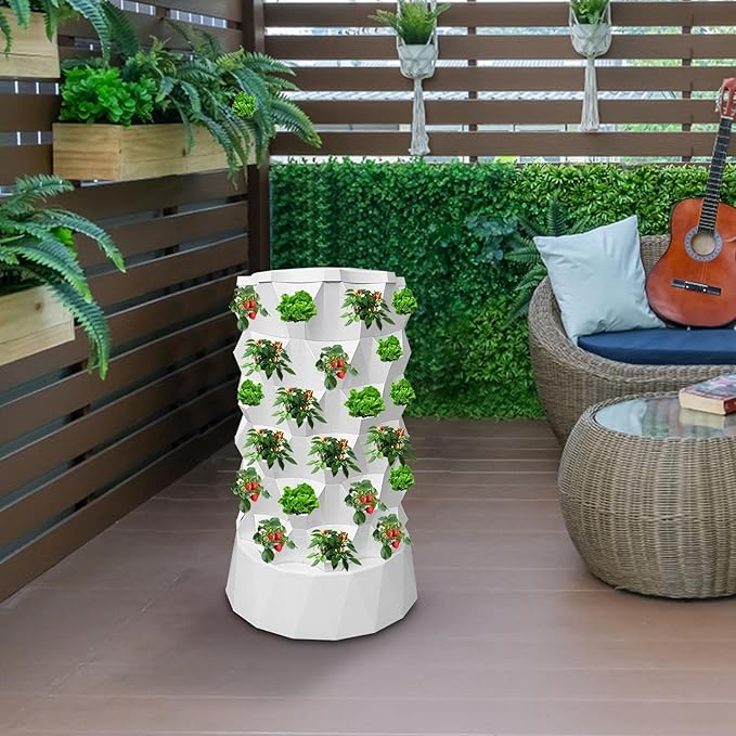 6 Tier 48 Slots Aeroponic TowerPlant Tower Outdoor HydroponicHydroponics Tower with Hydrating PumpTimerAdapterSpongeHydroponic Grow Towers for VegetablesSpace-Saving Design Vertical Planter