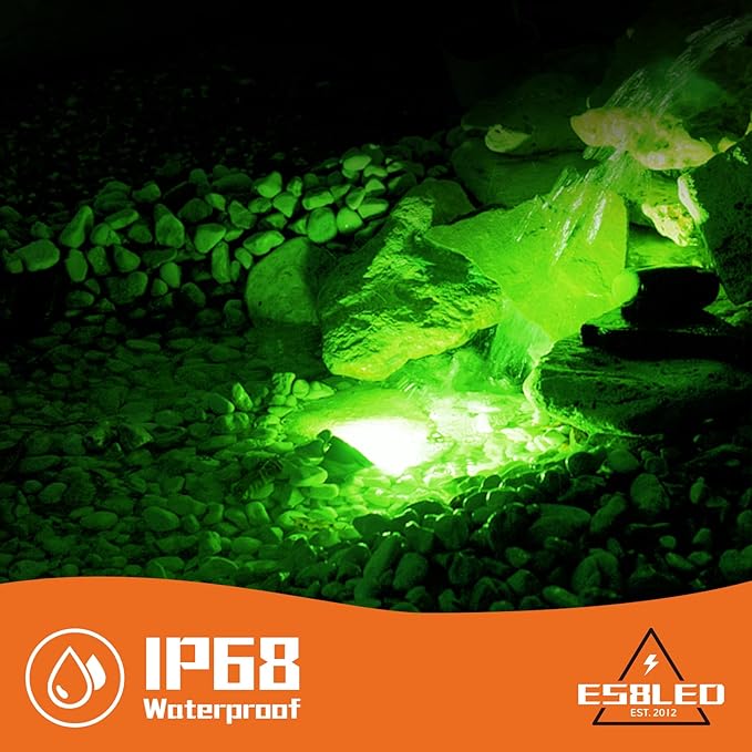 9W LED Underwater Lights Low Voltage 12V AC/DC Architectual Grade Light Fixture Stainless Steel with Green Lighting Suitable for Pond Fountain Landscape Lighting Projects