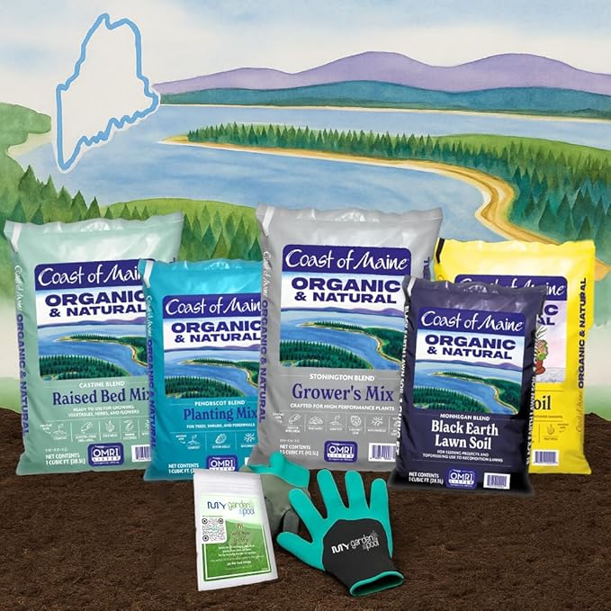 Coast of Maine SP6000 Stonington Plant Food 4 LB – Organic Soil Builder for Vegetables &amp Flowers with My Garden Pool Soil Test Strips &amp Claw Gardening Gloves