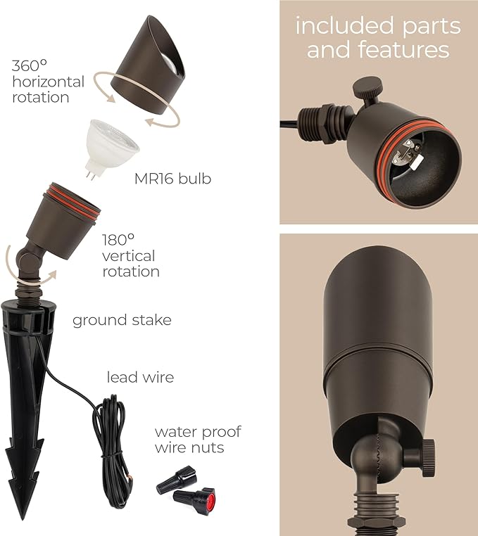 Amped Landscape Lighting 12V Accent Spot Light with MR16 Socket in Bronze Powder Coated Aluminum