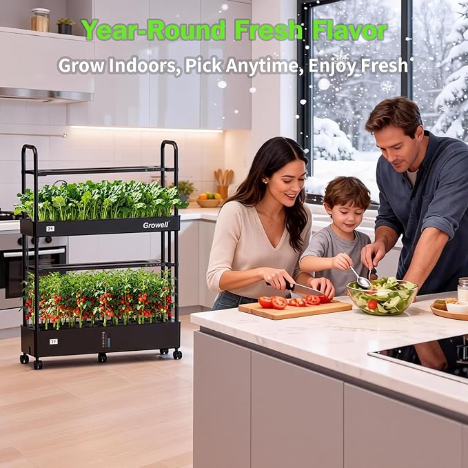 Large Hydroponics Growing System Kit 60 Pods Vertical Indoor Herb Garden Kit with 2 Light Modes &amp Auto Circulating Water System 32L Movable Indoor Gardening System for Herb Vegetable Fruit