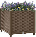 15.7x15.7x15 Brown PP Raised Planter Box for Outdoor Garden Patio &amp Balcony Sturdy Tomato &amp Herb Garden Bed Easy-Assembly Outdoor Planter