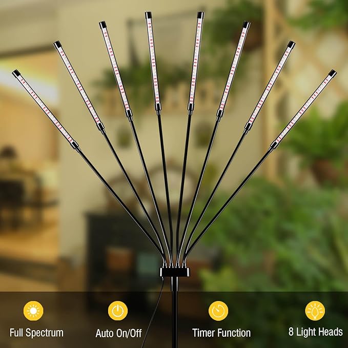 [8 in 1] LED Grow Light for Indoor Plants Full Spectrum Plant Lights for Indoor Growing with Tripod Stand Auto On/Off Timing 4/8/12H Plant Growing Lamps for All Indoor Plants.