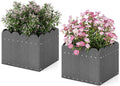 Giantex Set of 2 Raised Garden Bed Weather-Resistant HDPE Planter Boxes with Drain Gaps Square Flower Pots for Vegetables Flowers Fruits Plant Raised Beds for Front Porch Garden Balcony Grey