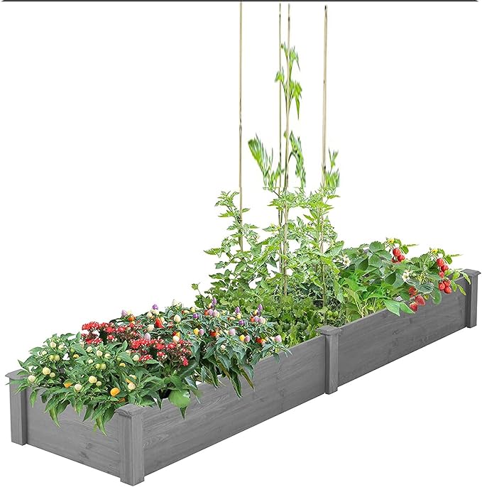 HACHIKITTY 8×2ft Wooden Horticulture Raised Garden Bed Divisible Elevated Planting Planter Box for Vegetables/Flowers/Herbs in Backyard/Patio Outdoor Natural Wood 96 x 28 x 10in