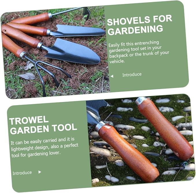 Garden Tool Set 4pcs Mini Hand Trowel Soil Scoop with Extended Narrow Shovel 3-Prong Hand Rake Dual-use Hoe and Rake for Flower Planting and Vegetable Gardening