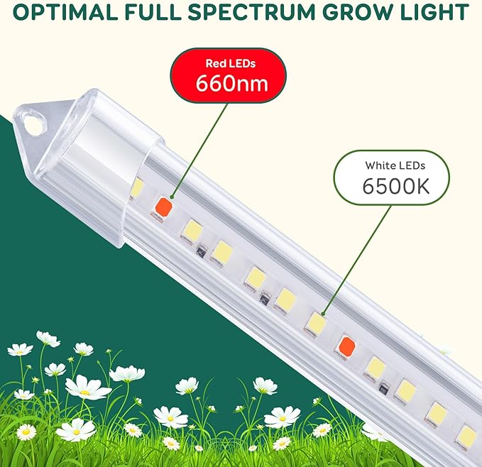 2-Bar Grow Light Strips for Indoor Plants 16 Full Spectrum Plant Lights 6500K Sunlike Grow Lights with 6/12/18H Timer 5-Level Dimmable for Indoor Growing (2 Pack)