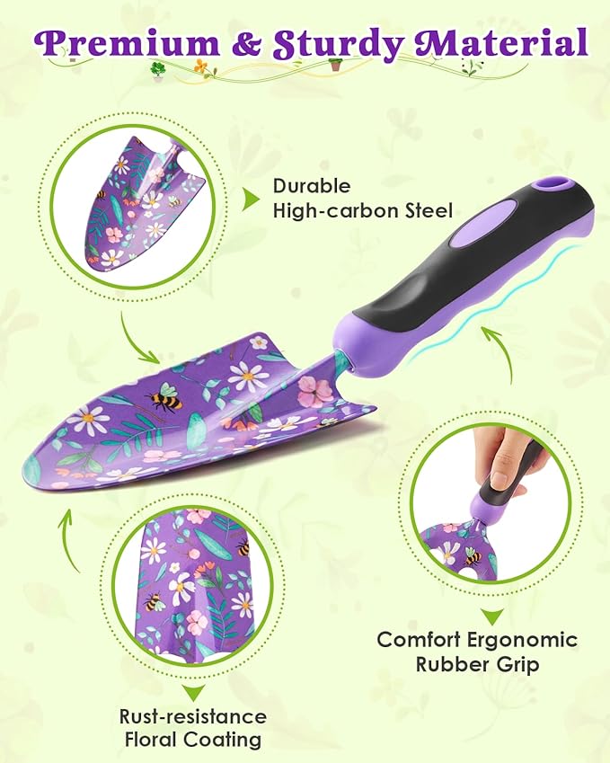 Gardening Gifts for Women 12PCS Heavy Duty Garden Tools Set with Large Purple Garden Bag and Gloves Pruning Shears Unique Birthday Easter Gardening Gifts for Mom Girlfriend Planting Lovers