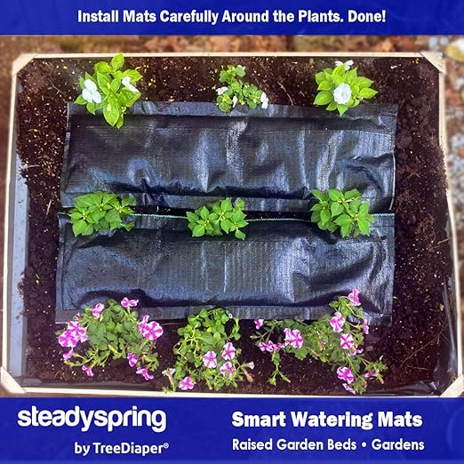 SteadySpring® Smart Watering Garden Mat for Raised Garden Beds 30-Day Irrigation Auto Refills with Rain for Gardens Tomato Plants Flowers (2-Pack)
