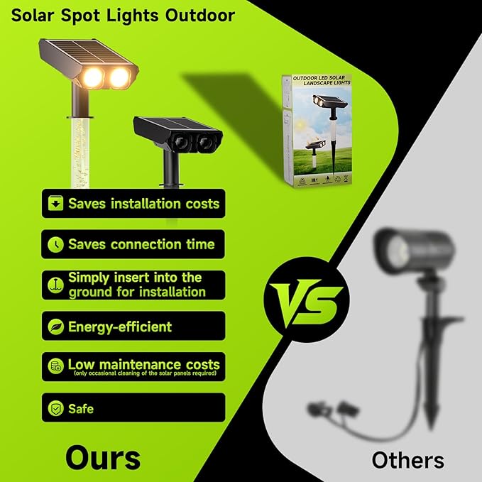 Solar Spotlights Outdoor Waterproof- 2 IN 1 Solar Spot Lights Outdoor with 2 Lighting Modes &amp PC Light Guide Column for Garden Yard Pathway | Warm Yellow 3000k Spotlights | IP65 Waterproof | 6 Pac