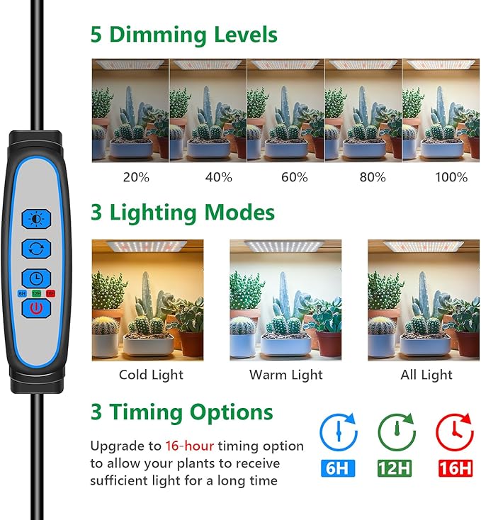 Grow Lights for Seed Starting 552 LED Full Spectrum Plant Light Panel for Growing Indoor Plants Slim Grow Lamp with UL Adapter 6/12/16H Timer 3 Light Modes 5 Dimmable