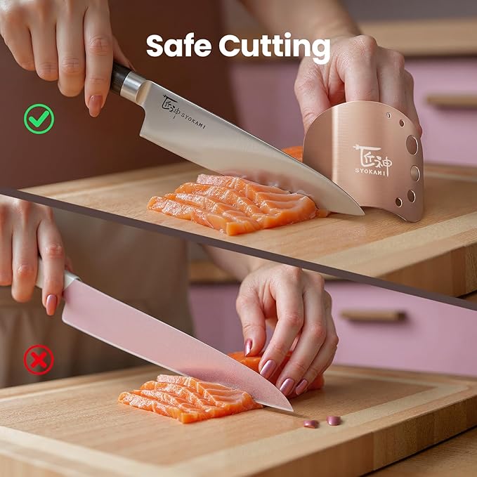 Stainless Steel Finger guards for cutting food Finger Protectors for Slicing as Gift for Couple Women or Mom with Gift Box Rose Gold