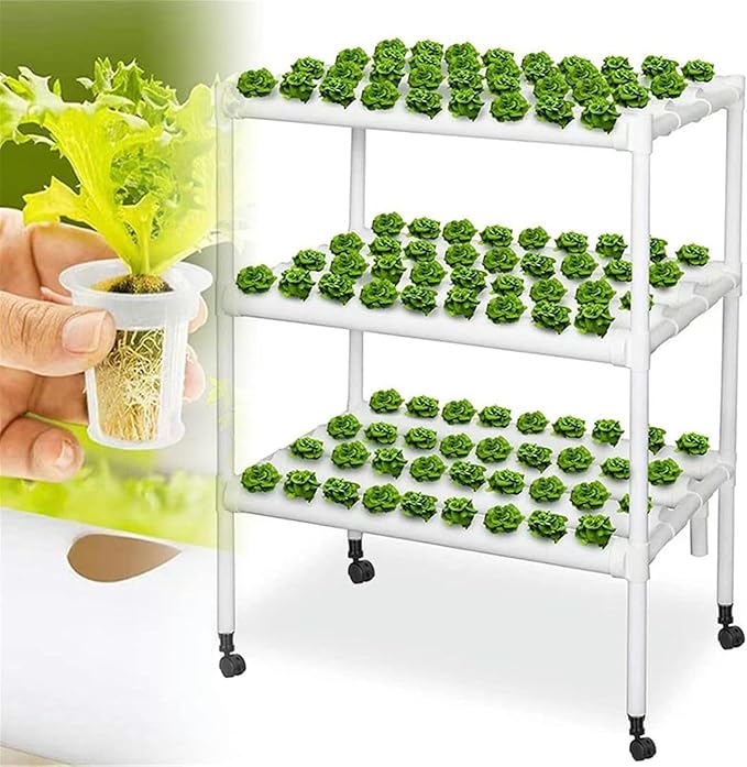 3 Layers 108 Holes Hydroponic Growing System Hydroponic Grow Kit with Water Pump Pulley Foot Water Culture Plant Growing System for Leafy Vegetables