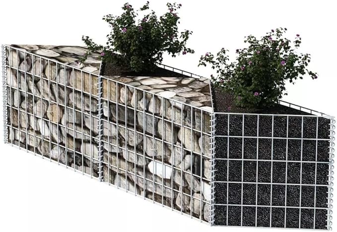 Festnight Outdoor Garden Gabion Stone Basket Planter Raised Vegetable BedSteel Garden Decoration Galvanized Steel 59 x 11.8 x 19.7