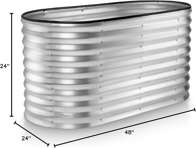 Plant &amp Plot Galvanized Raised Garden Beds Outdoor // 4×2×2 ft Planter Raised Beds for Gardening Vegetables Flowers // Large Metal Garden Box (Silver) // Patented Tool-Free Design