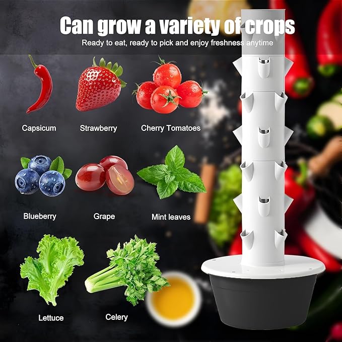 Hydroponic Grow Tower Vertical Aeroponic Tower for FruitsFlowersVegetables 9 Layer 36 Pots Planter with Water Tank and Pump Black