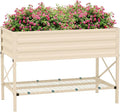 Elevated Garden Bed with Storage Shelf - Raised Planter Box for Vegetables Flowers and Herbs (Cream)